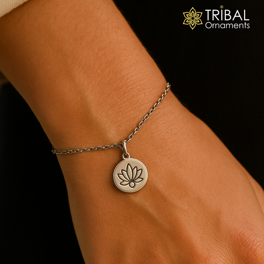 Lotus bloom silver chain  bracelet 925 Sterling silver unisex bracelet jewelry sbr775 - TRIBAL ORNAMENTS