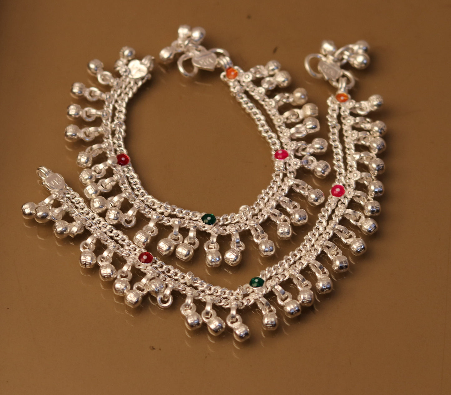 6.5" Sterling silver handmade baby anklet charm ankle bracelet gorgeous unisex kids foot bracelet belly dance jewelry from india ank172 - TRIBAL ORNAMENTS