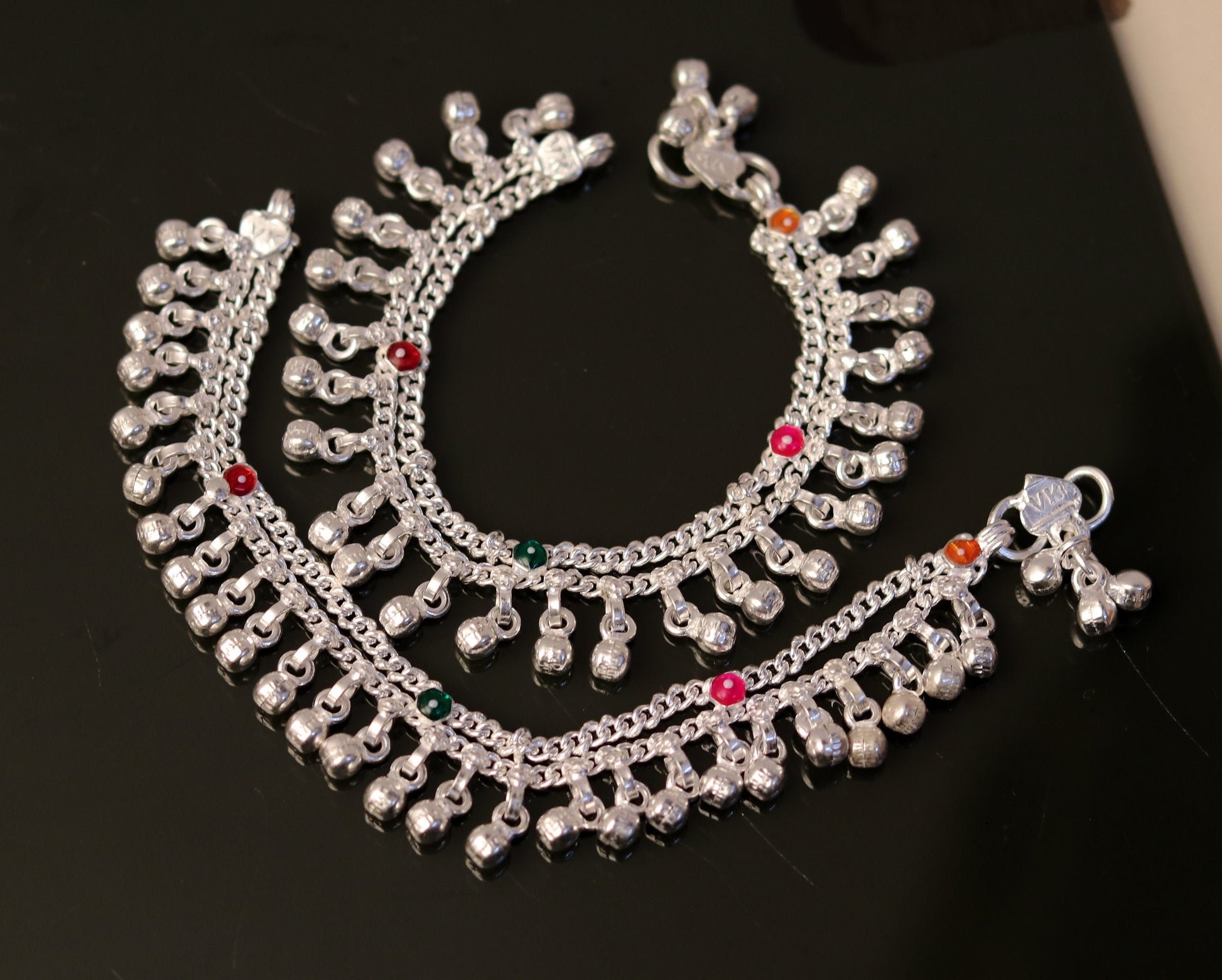 6.5" Sterling silver handmade baby anklet charm ankle bracelet gorgeous unisex kids foot bracelet belly dance jewelry from india ank172 - TRIBAL ORNAMENTS