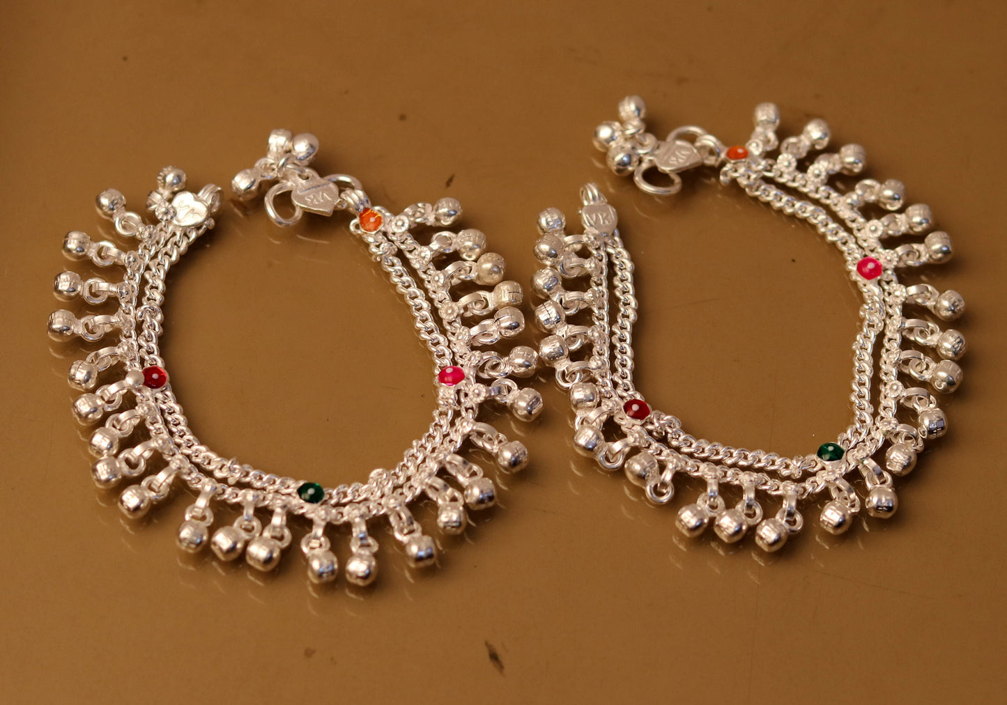 6.5" Sterling silver handmade baby anklet charm ankle bracelet gorgeous unisex kids foot bracelet belly dance jewelry from india ank172 - TRIBAL ORNAMENTS