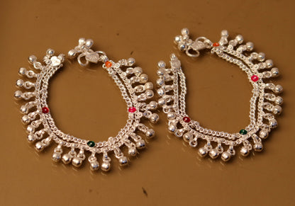 6.5" Sterling silver handmade baby anklet charm ankle bracelet gorgeous unisex kids foot bracelet belly dance jewelry from india ank172 - TRIBAL ORNAMENTS