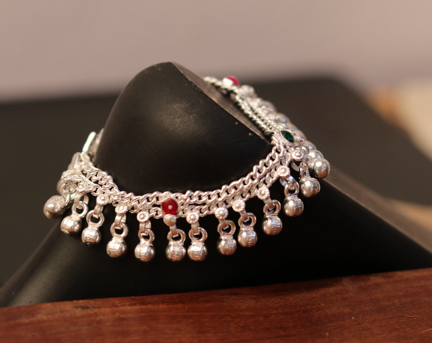 6.5" Sterling silver handmade baby anklet charm ankle bracelet gorgeous unisex kids foot bracelet belly dance jewelry from india ank172 - TRIBAL ORNAMENTS