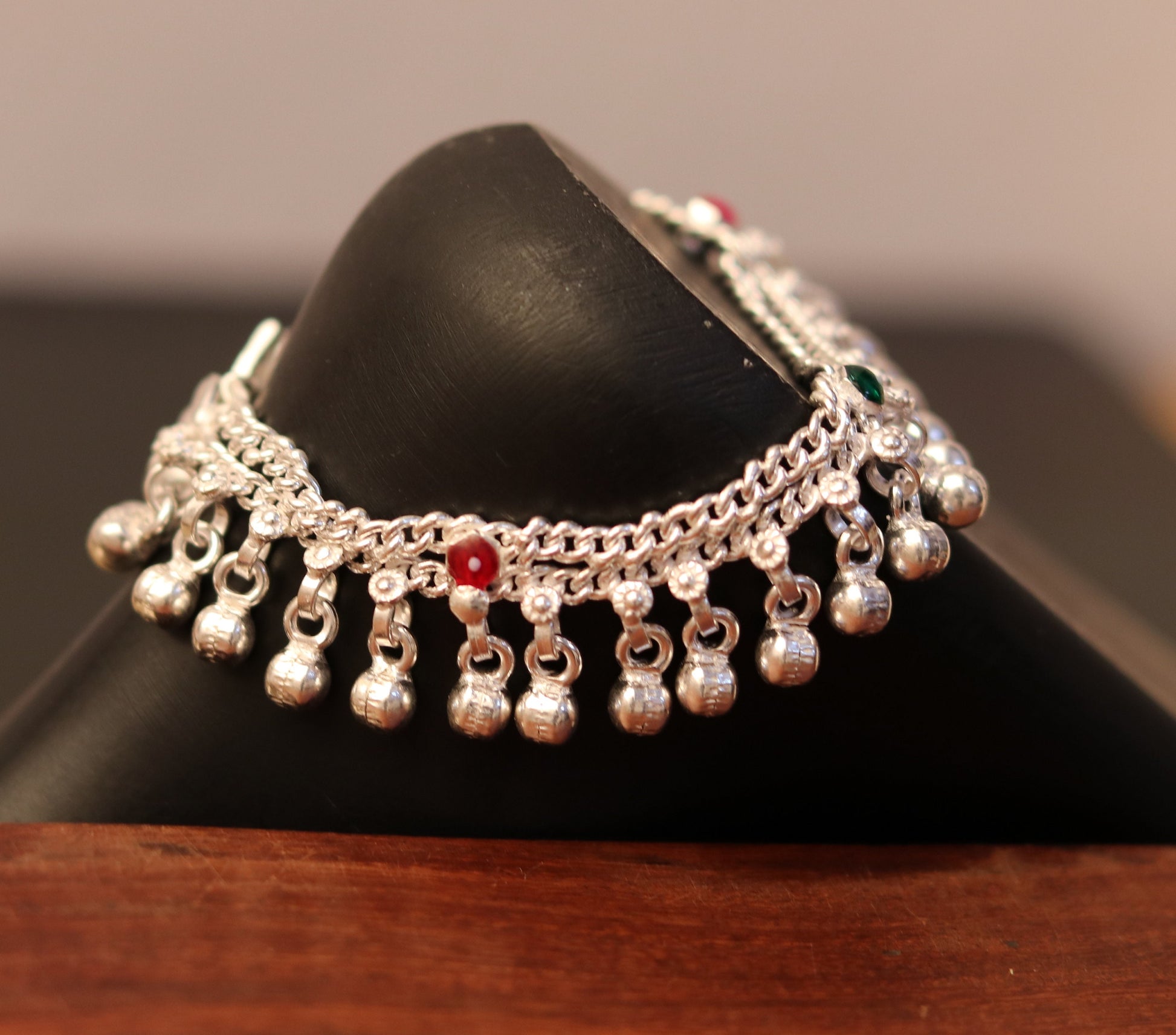 6.5" Sterling silver handmade baby anklet charm ankle bracelet gorgeous unisex kids foot bracelet belly dance jewelry from india ank172 - TRIBAL ORNAMENTS