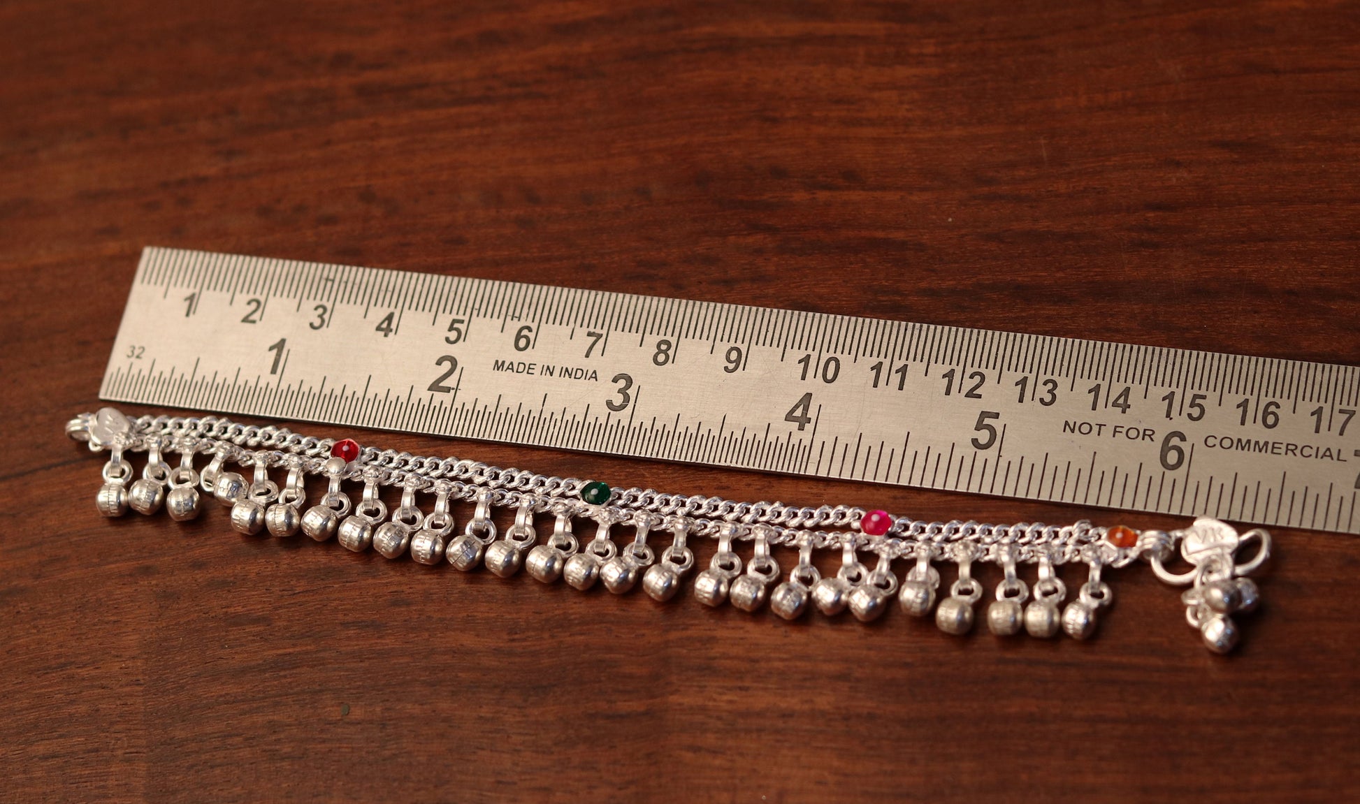 6.5" Sterling silver handmade baby anklet charm ankle bracelet gorgeous unisex kids foot bracelet belly dance jewelry from india ank172 - TRIBAL ORNAMENTS