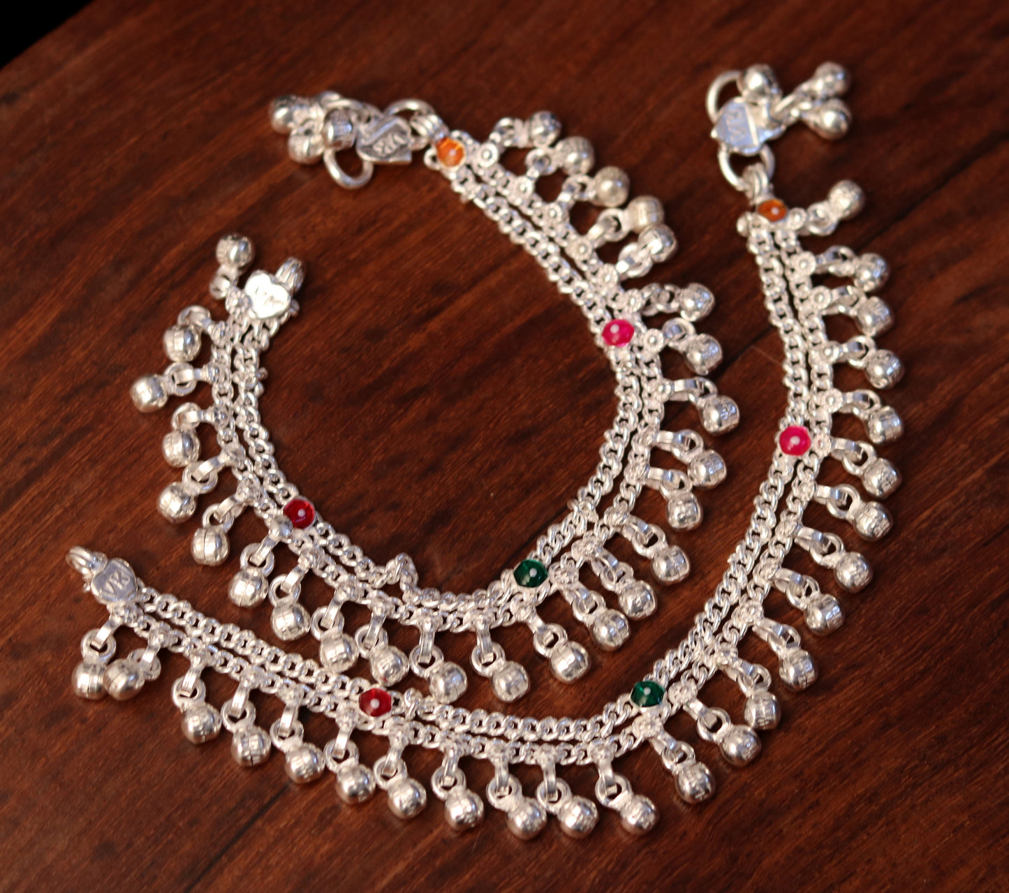 6.5" Sterling silver handmade baby anklet charm ankle bracelet gorgeous unisex kids foot bracelet belly dance jewelry from india ank172 - TRIBAL ORNAMENTS