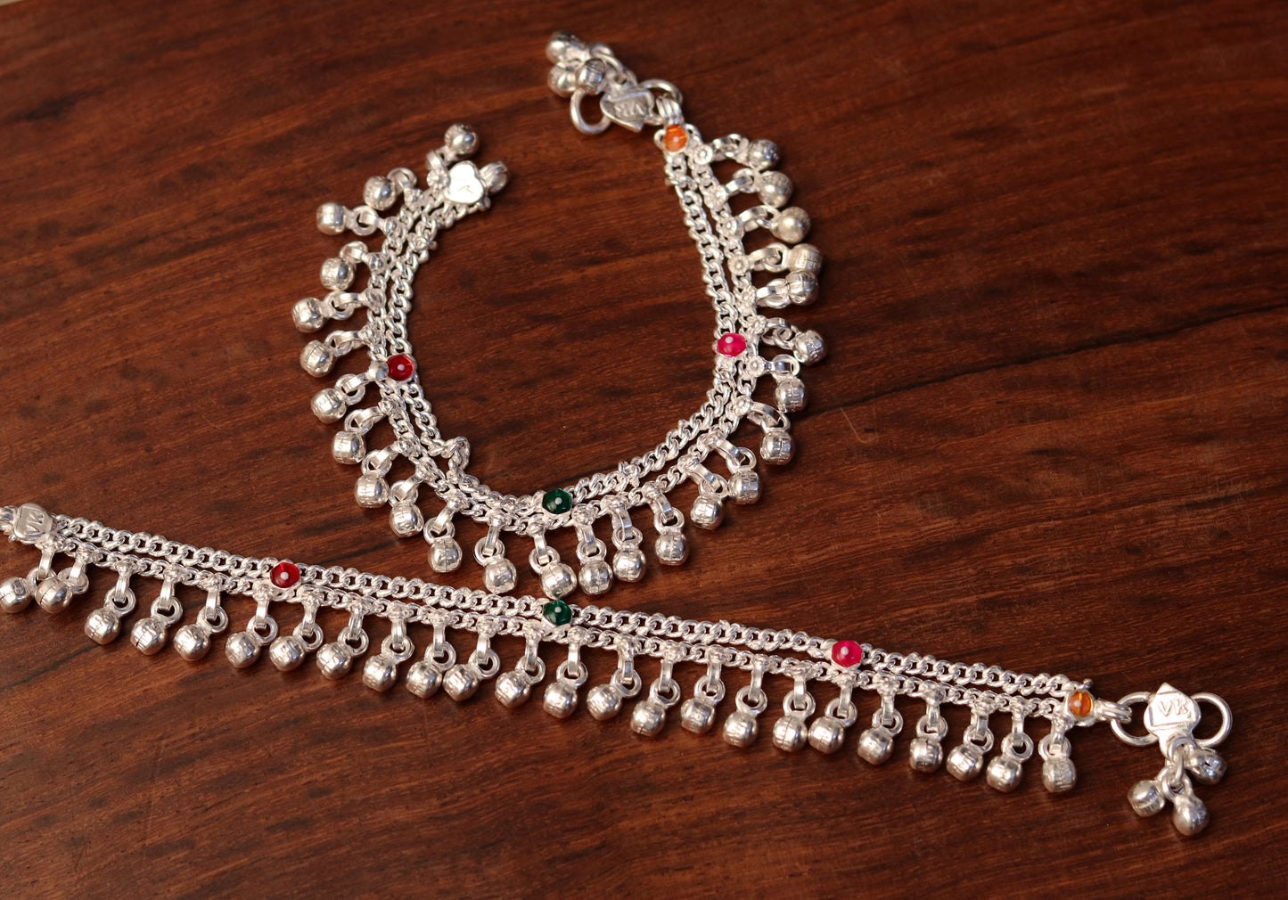 6.5" Sterling silver handmade baby anklet charm ankle bracelet gorgeous unisex kids foot bracelet belly dance jewelry from india ank172 - TRIBAL ORNAMENTS