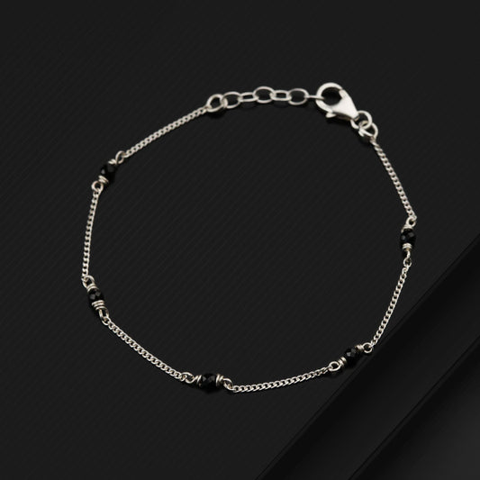 925 sterling silver and black beaded chain bracelet Combo use bracelet or anklets, Mangalsutra bracelet mbr012 - TRIBAL ORNAMENTS