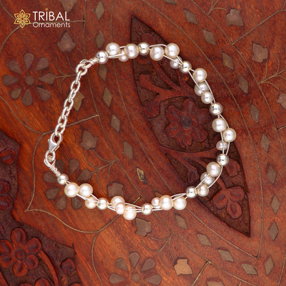 925 sterling silver beaded bracelet with natural pearl, unisex jewelry by TRIBAL ORNAMENTS, perfect for gifting or everyday wear
