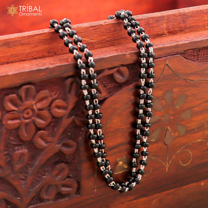 925 sterling silver 2-layer charm bracelet with black beads by TRIBAL ORNAMENTS, handmade jewelry for women.