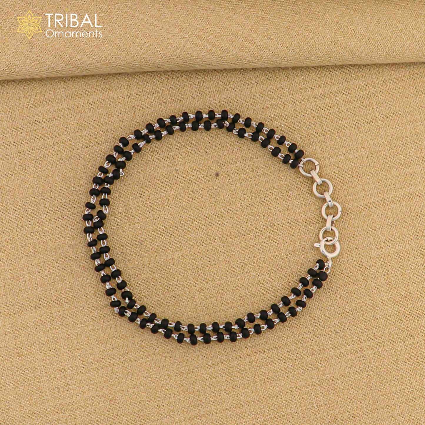 925 sterling silver handmade black beaded bracelet, amazing 2 layer charm bracelet with 2.5 mm black beads, best gifting bracelet sbr400 - TRIBAL ORNAMENTS