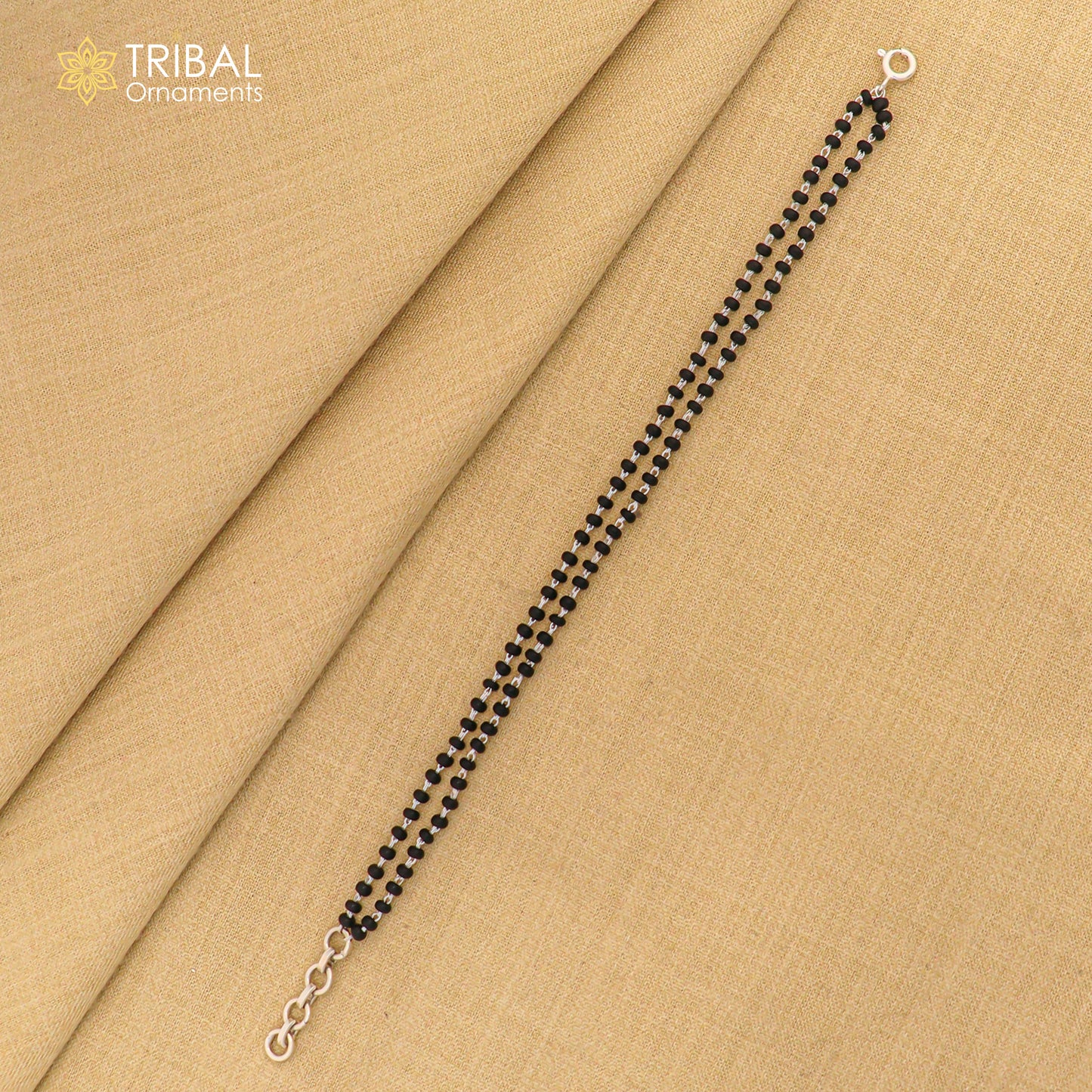 925 sterling silver handmade black beaded bracelet, amazing 2 layer charm bracelet with 2.5 mm black beads, best gifting bracelet sbr400 - TRIBAL ORNAMENTS