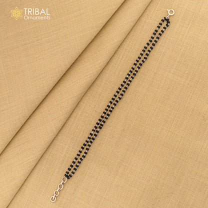 925 sterling silver 2-layer charm bracelet with black beads, handmade tribal jewelry for women, stylish and elegant accessory