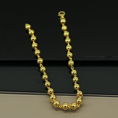 925 Sterling silver handmade beaded bracelet with polished gold finish, stylish unisex jewelry perfect for gifting by TRIBAL ORNAMENTS.