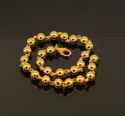 925 Sterling silver beaded bracelet with gold polish, handmade and stylish unisex jewelry, perfect for customized gifts.
