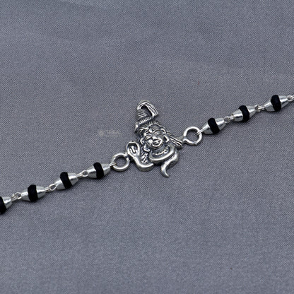 925 sterling silver Lord Shiva black Tulsi beaded bracelet with handmade design and holy basil beads, model RK392.