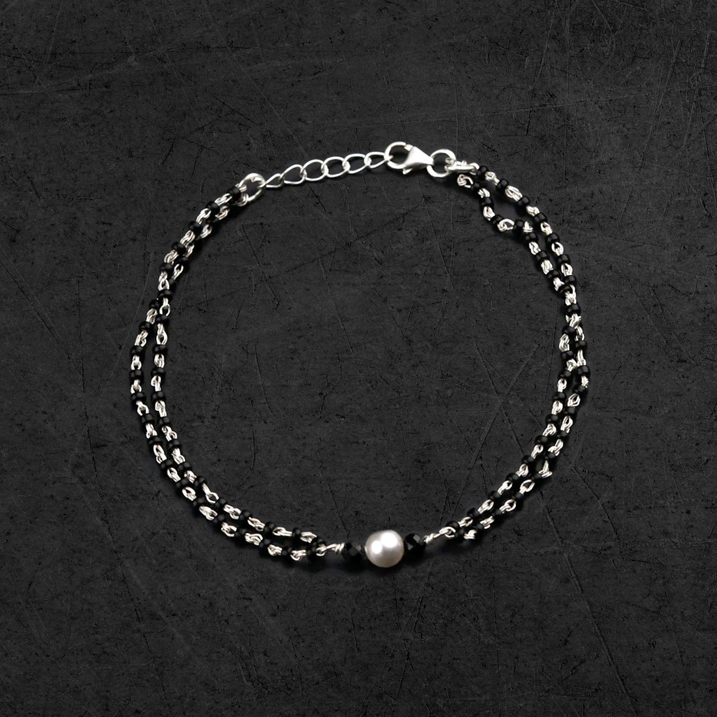 925 sterling silver pearl black beaded and duble chain bracelet Combo use bracelet or anklets, Mangalsutra bracelet mbr02 - TRIBAL ORNAMENTS