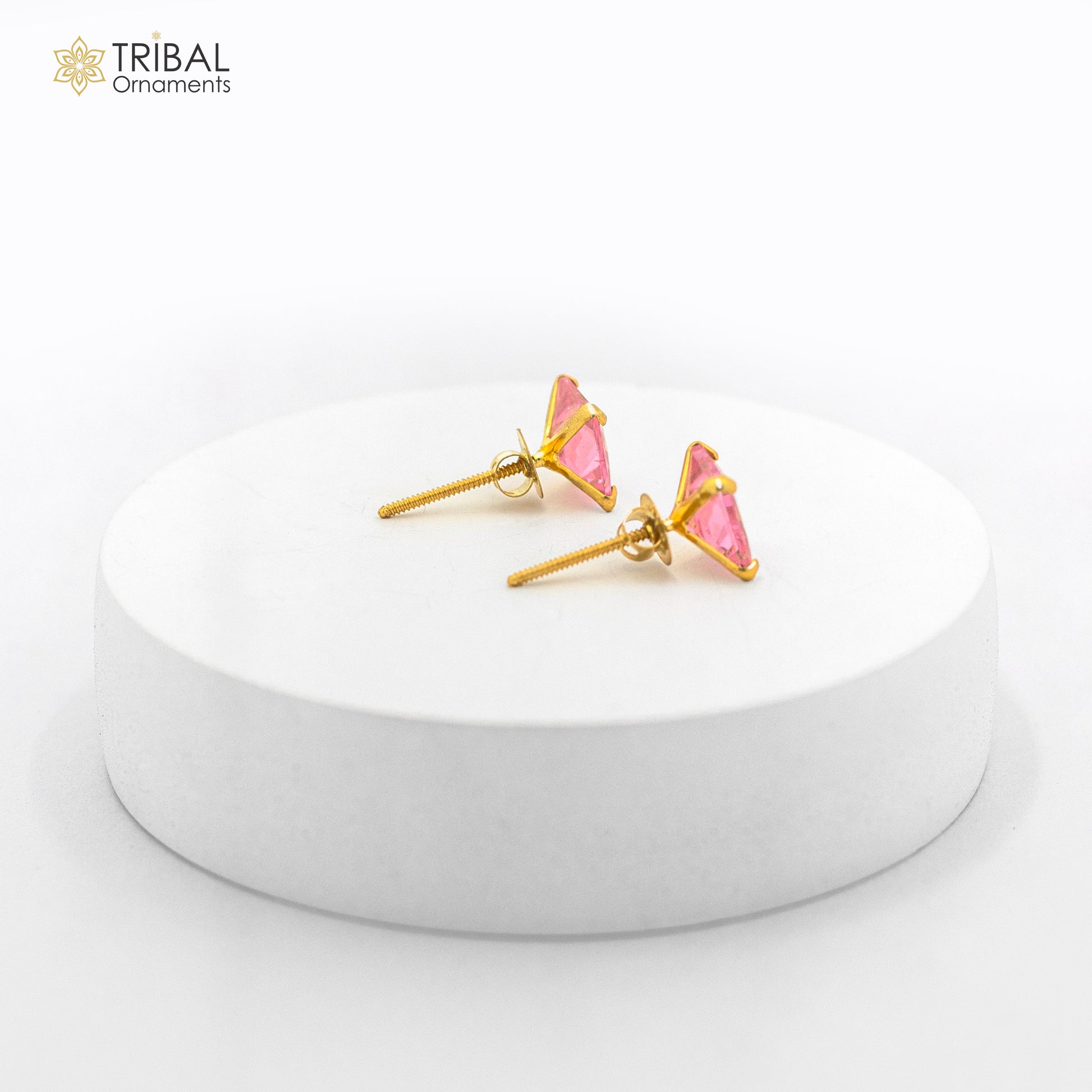 Exclusive 14kt yellow gold handmade single cubic zircon stone square shape stud earring cartilage customized unisex jewelry er180 - TRIBAL ORNAMENTS