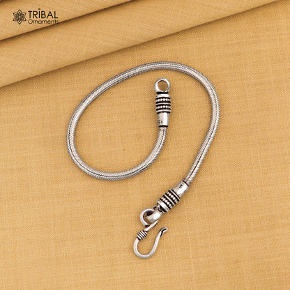 Sterling silver snake chain bracelet by TRIBAL ORNAMENTS, flexible unisex vintage jewelry, 6-inch length, 4mm width.