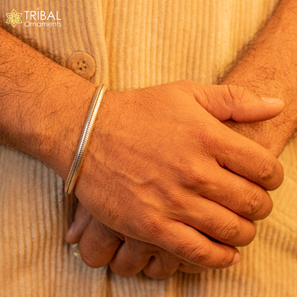 Sterling silver handmade snake chain bracelet with D-shape design, 6 to 8.5 inches, personalized jewelry from Tribal Ornaments.