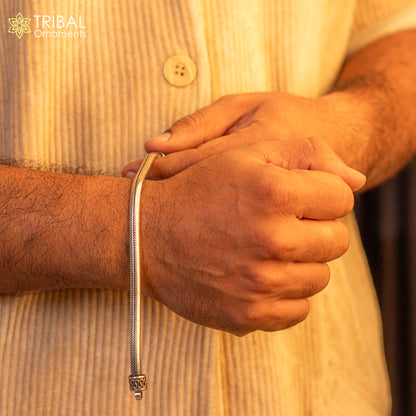 Sterling silver handmade snake chain bracelet with D-shape design, personalized jewelry from TRIBAL ORNAMENTS.