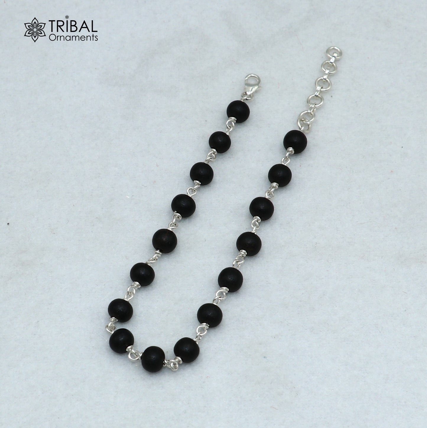 925 Sterling silver karungali black beads bracelet for unisex jewelry sbr783 - TRIBAL ORNAMENTS
