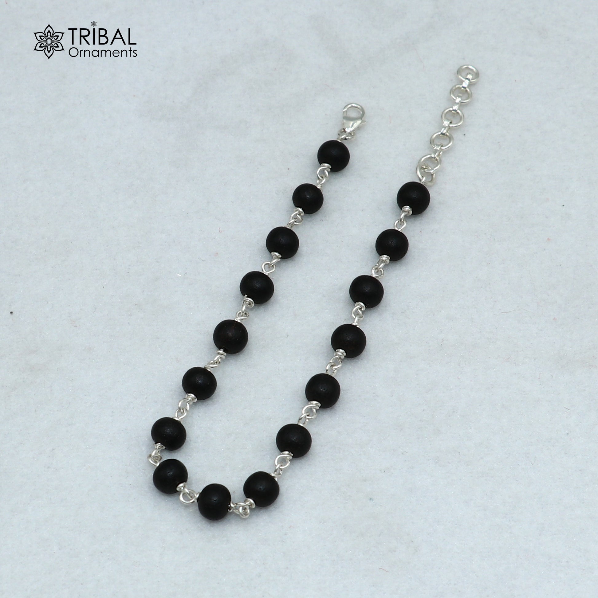 925 Sterling silver karungali black beads bracelet for unisex jewelry sbr783 - TRIBAL ORNAMENTS