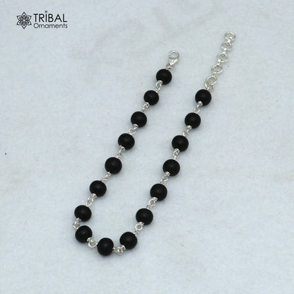 925 Sterling silver karungali black beads bracelet for unisex jewelry sbr783 - TRIBAL ORNAMENTS
