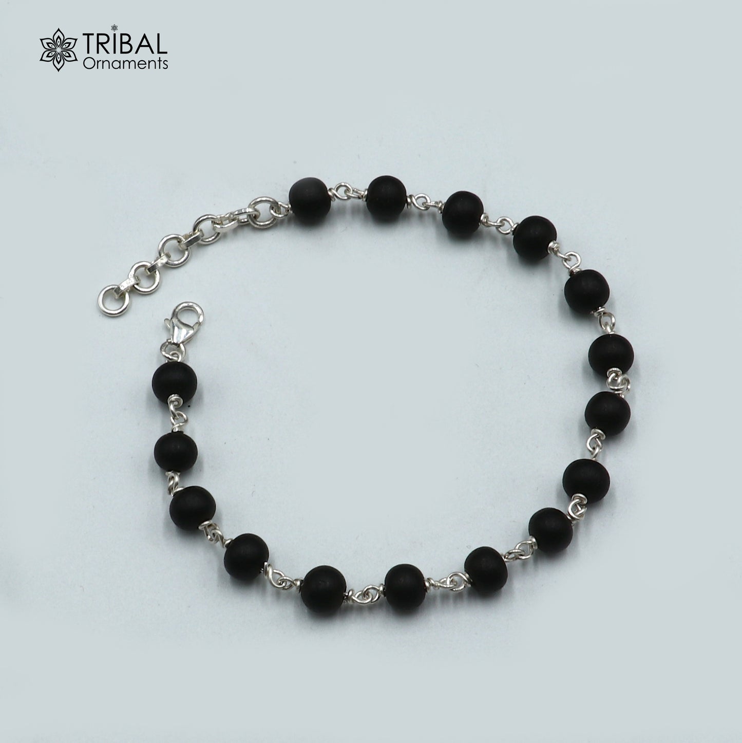 925 Sterling silver karungali black beads bracelet for unisex jewelry sbr783 - TRIBAL ORNAMENTS