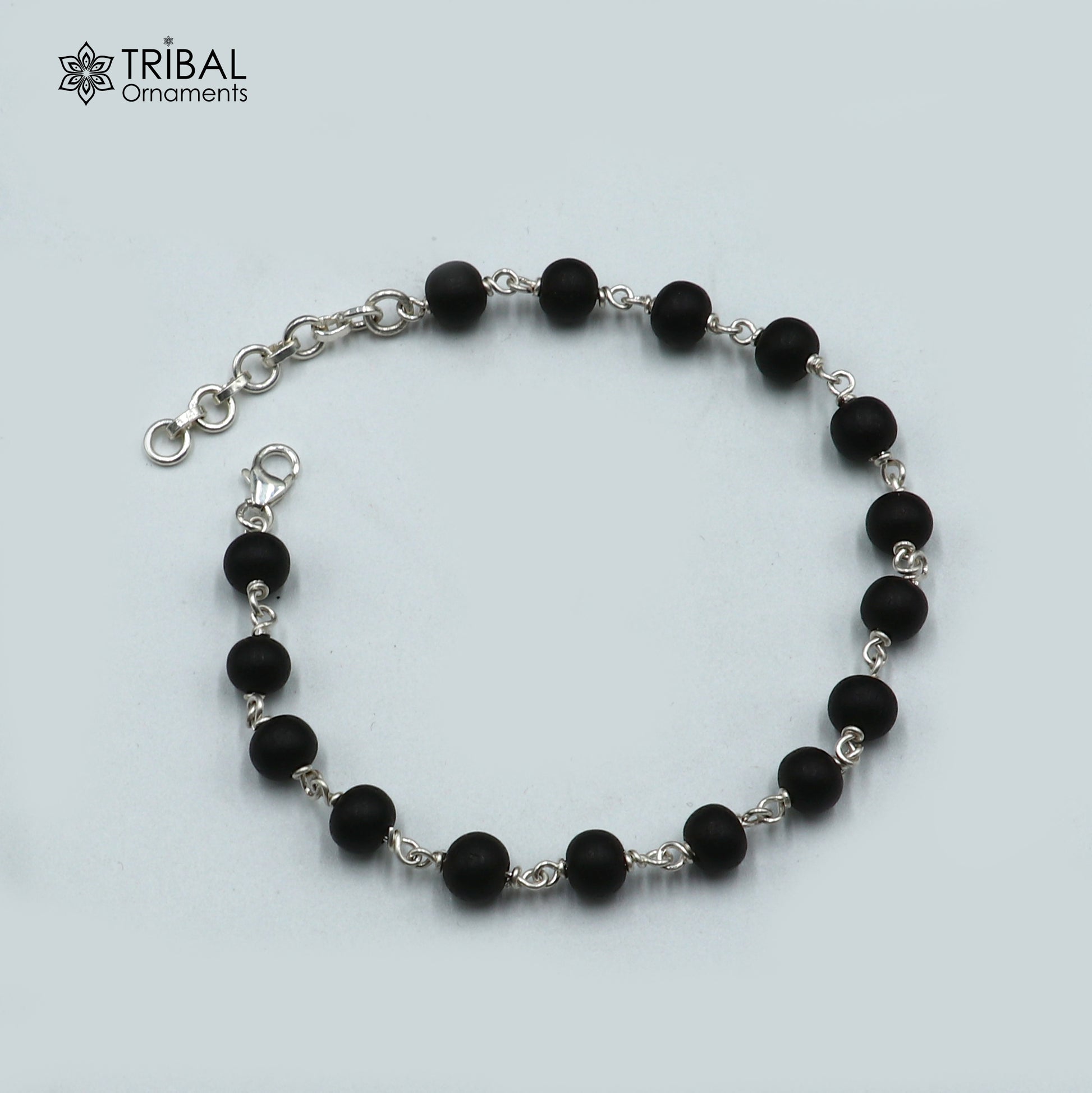 925 Sterling silver karungali black beads bracelet for unisex jewelry sbr783 - TRIBAL ORNAMENTS