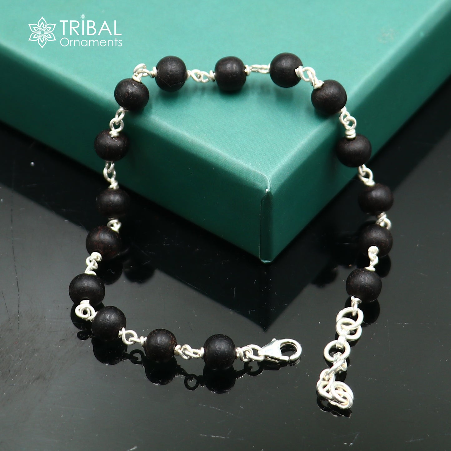 925 Sterling silver karungali black beads bracelet for unisex jewelry sbr783 - TRIBAL ORNAMENTS
