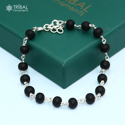 925 Sterling silver karungali black beads bracelet for unisex jewelry sbr783 - TRIBAL ORNAMENTS