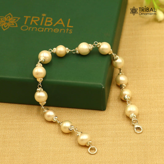 925 Sterling silver pearl beads bracelet for unisex jewelry sbr786 - TRIBAL ORNAMENTS