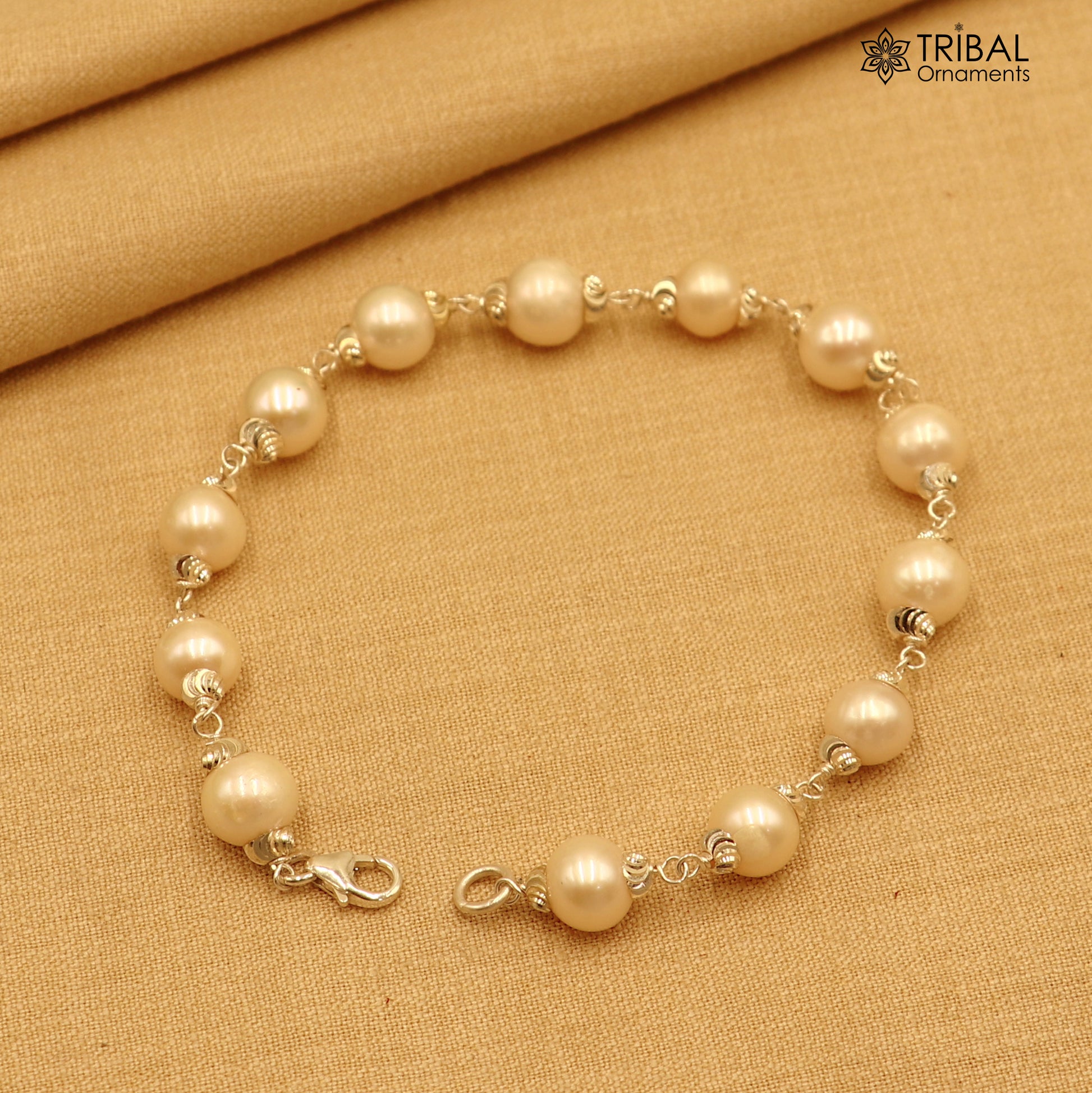 925 Sterling silver pearl beads bracelet for unisex jewelry sbr786 - TRIBAL ORNAMENTS