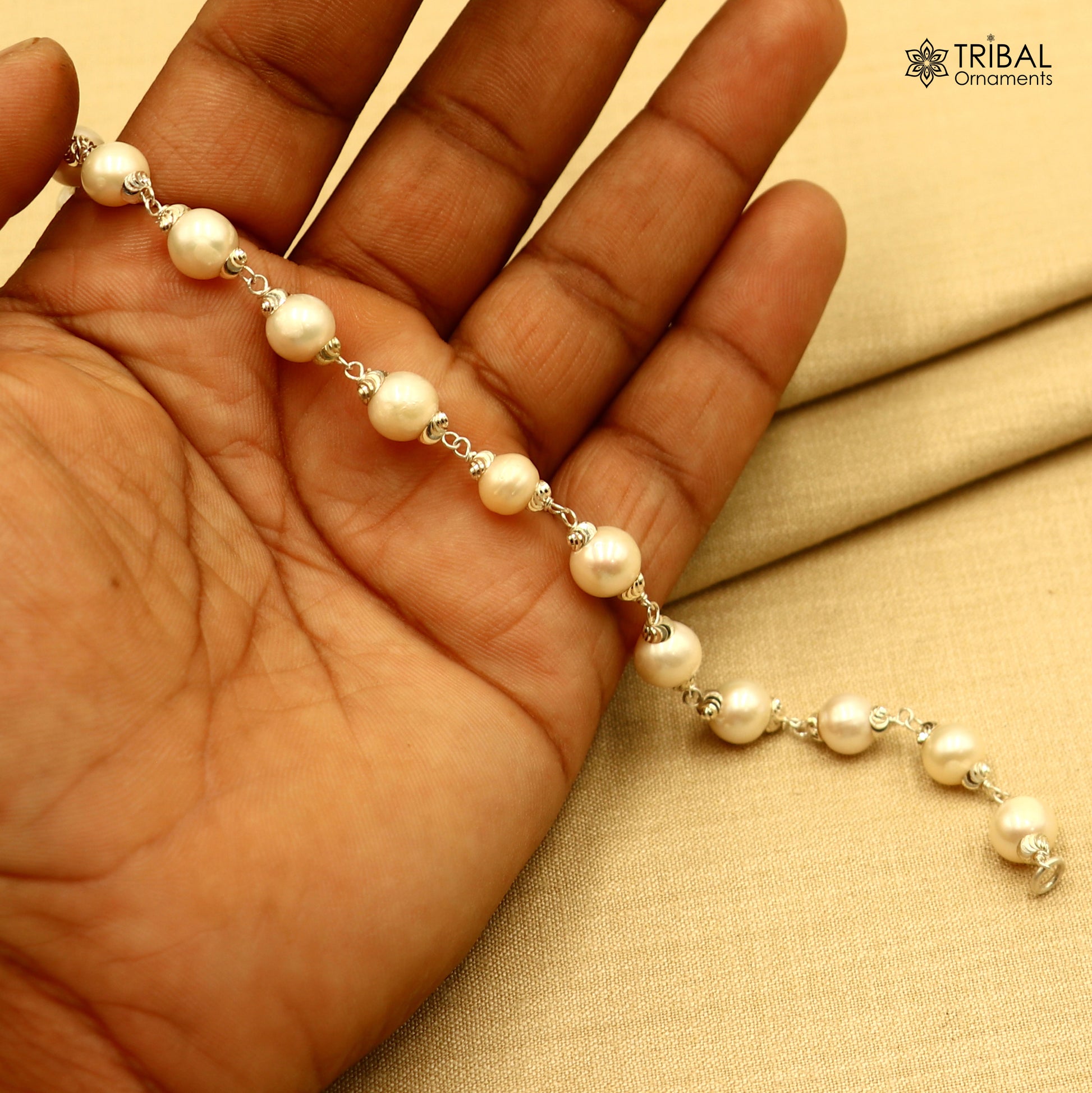 925 Sterling silver pearl beads bracelet for unisex jewelry sbr786 - TRIBAL ORNAMENTS