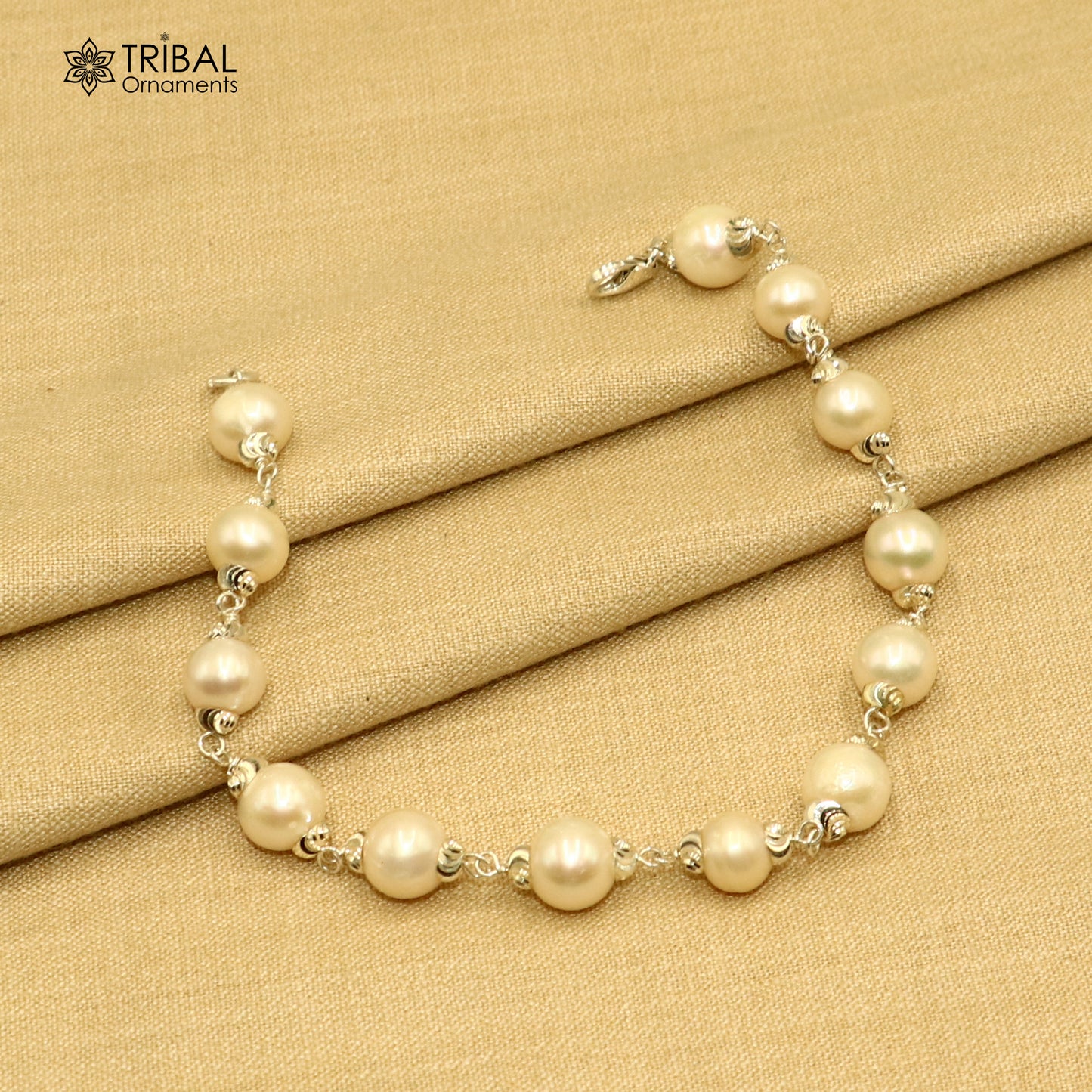 925 Sterling silver pearl beads bracelet for unisex jewelry sbr786 - TRIBAL ORNAMENTS