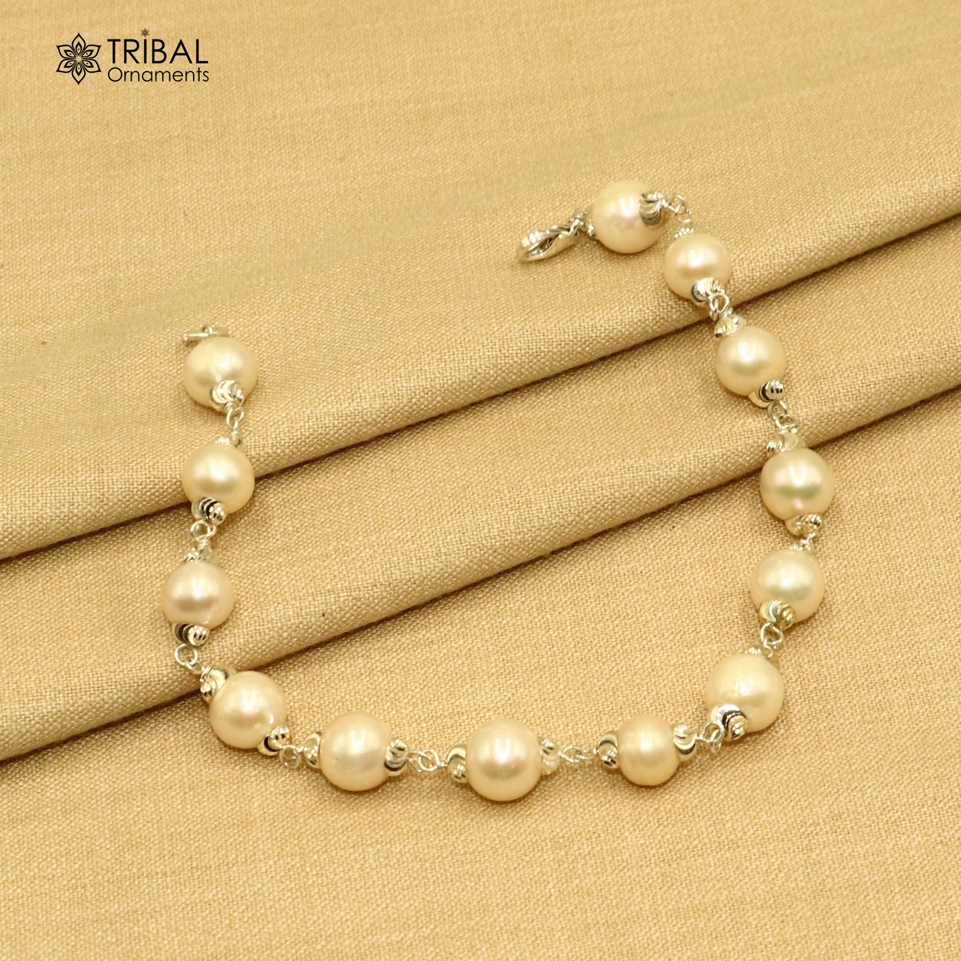 925 Sterling silver pearl beads bracelet for unisex jewelry sbr786 - TRIBAL ORNAMENTS
