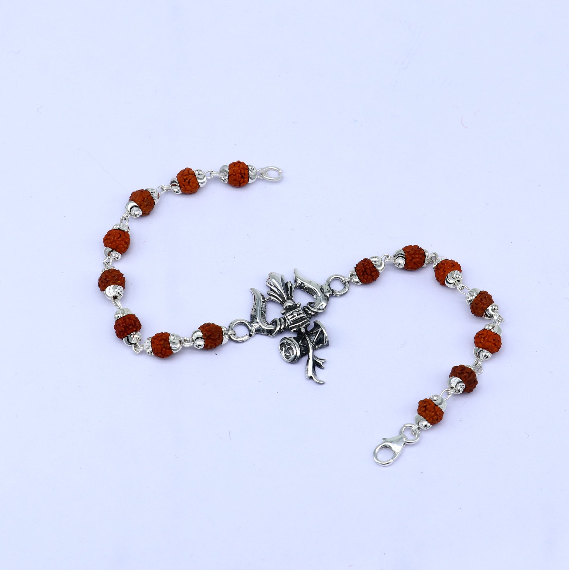 925 Sterling silver customized rudraksha beaded Lord Shiva trident / trishul  Rakhi bracelet. best gift for your brother's of special Rakshabandhan rk406 - TRIBAL ORNAMENTS