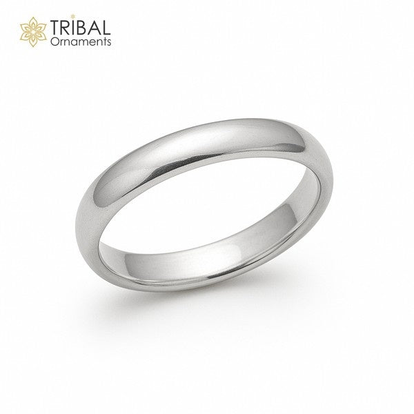 925 sterling silver D-shape half-round 3mm ring band, stylish jewelry, perfect for wedding or anniversary gift for him or her.