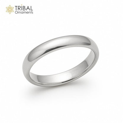 925 sterling silver D-shape half-round 3mm ring band, stylish jewelry, perfect for wedding or anniversary gift for him or her.