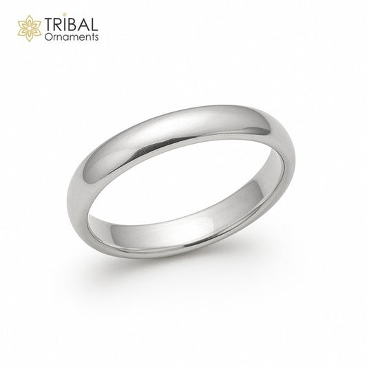 925 sterling silver D-shape half-round 3mm ring band, stylish jewelry, perfect for wedding or anniversary gift for him or her.