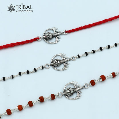 925 sterling silver Hanuman weapon and Gota bracelet rakhi from Tribal Ornaments, featuring intricate tribal design and detailed craftsmanship.
