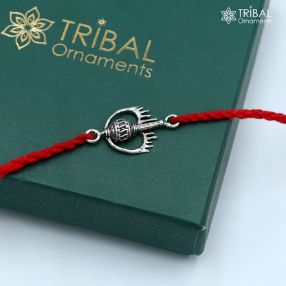 925 sterling silver Hanuman weapon and Gota bracelet rakhi with intricate tribal design, handcrafted by TRIBAL ORNAMENTS.