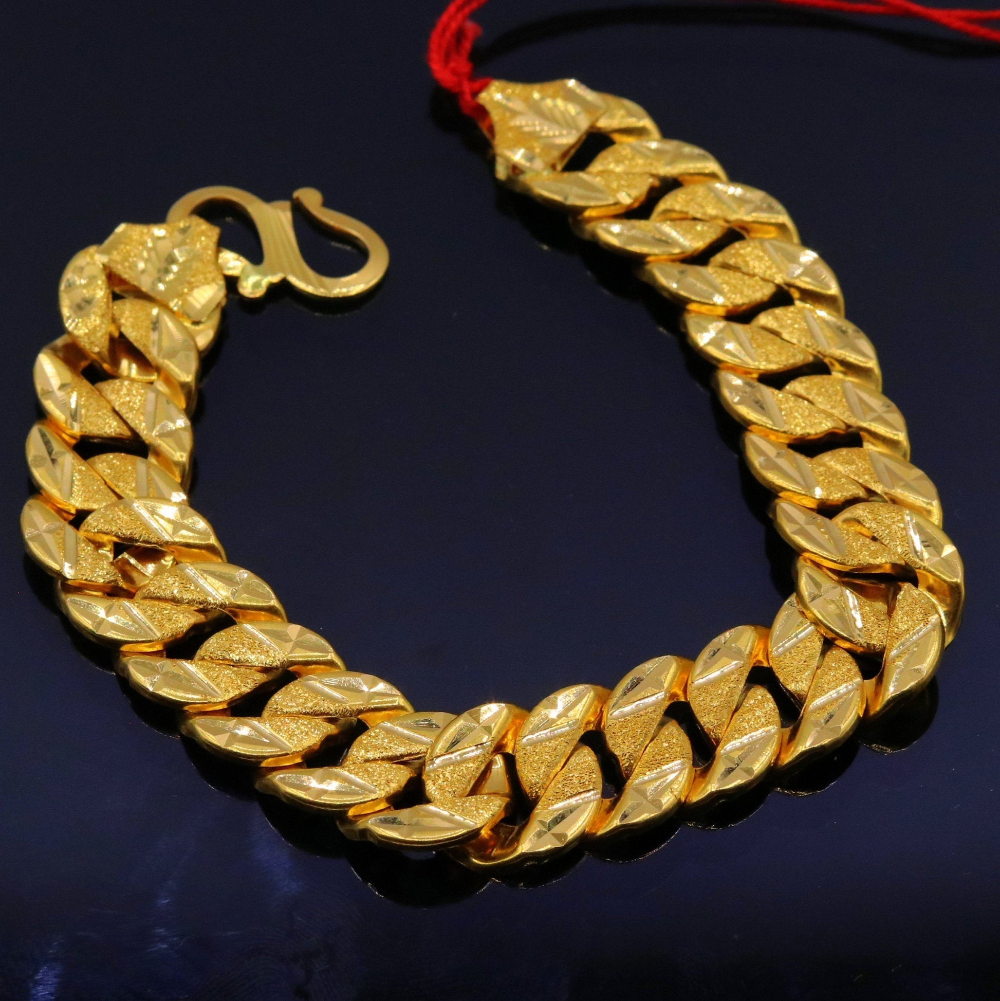 22kt yellow gold handmade gorgeous link chain diamond cut design bracelet jewelry hallmarked jewelry from india - TRIBAL ORNAMENTS