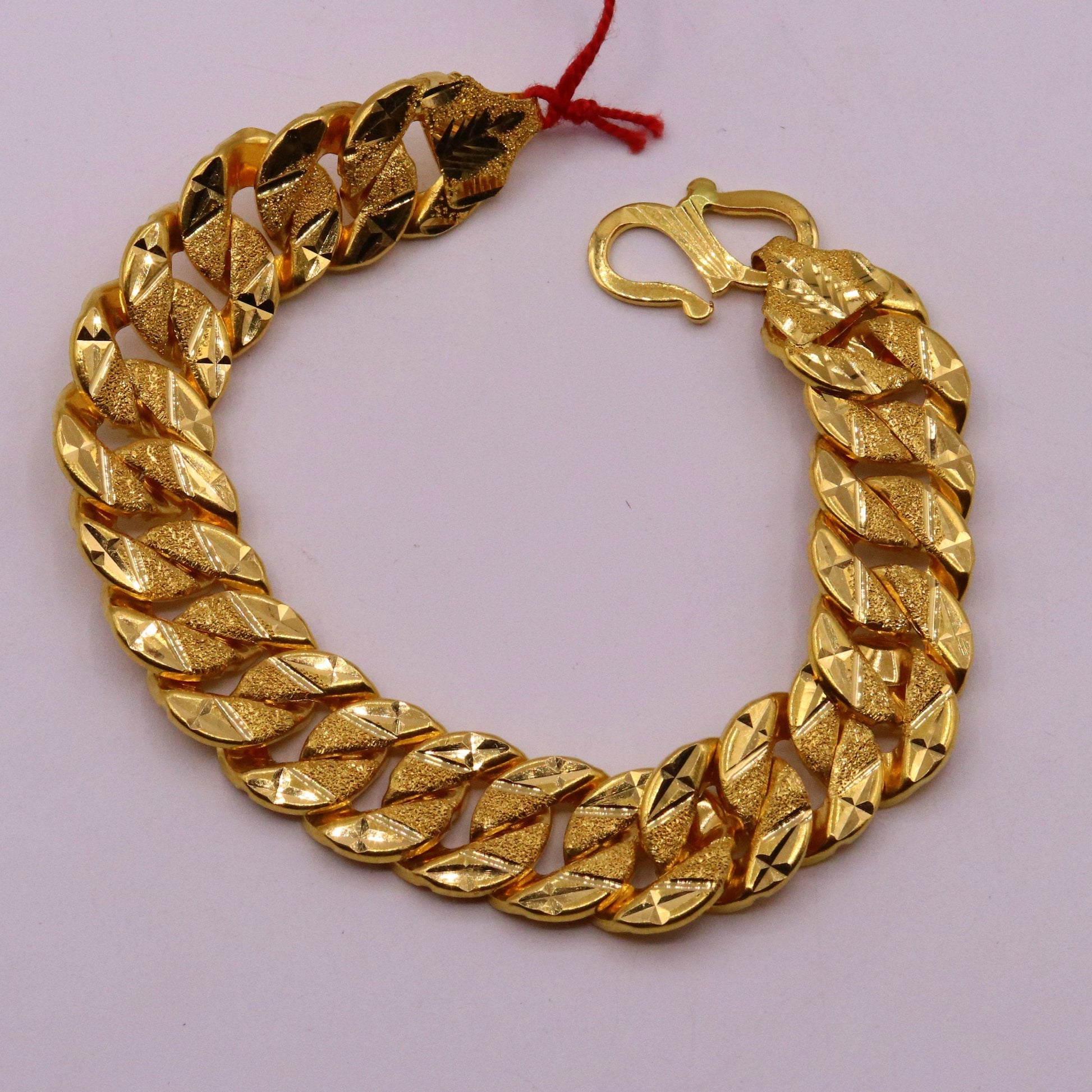 22kt yellow gold handmade gorgeous link chain diamond cut design bracelet jewelry hallmarked jewelry from india - TRIBAL ORNAMENTS