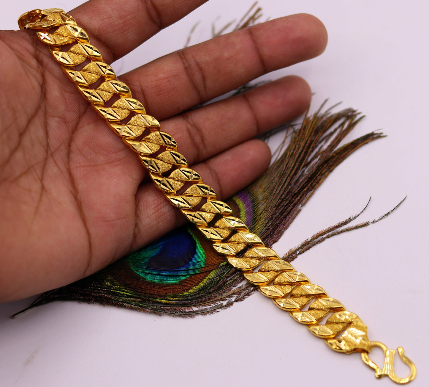 22kt yellow gold handmade gorgeous link chain diamond cut design bracelet jewelry hallmarked jewelry from india - TRIBAL ORNAMENTS