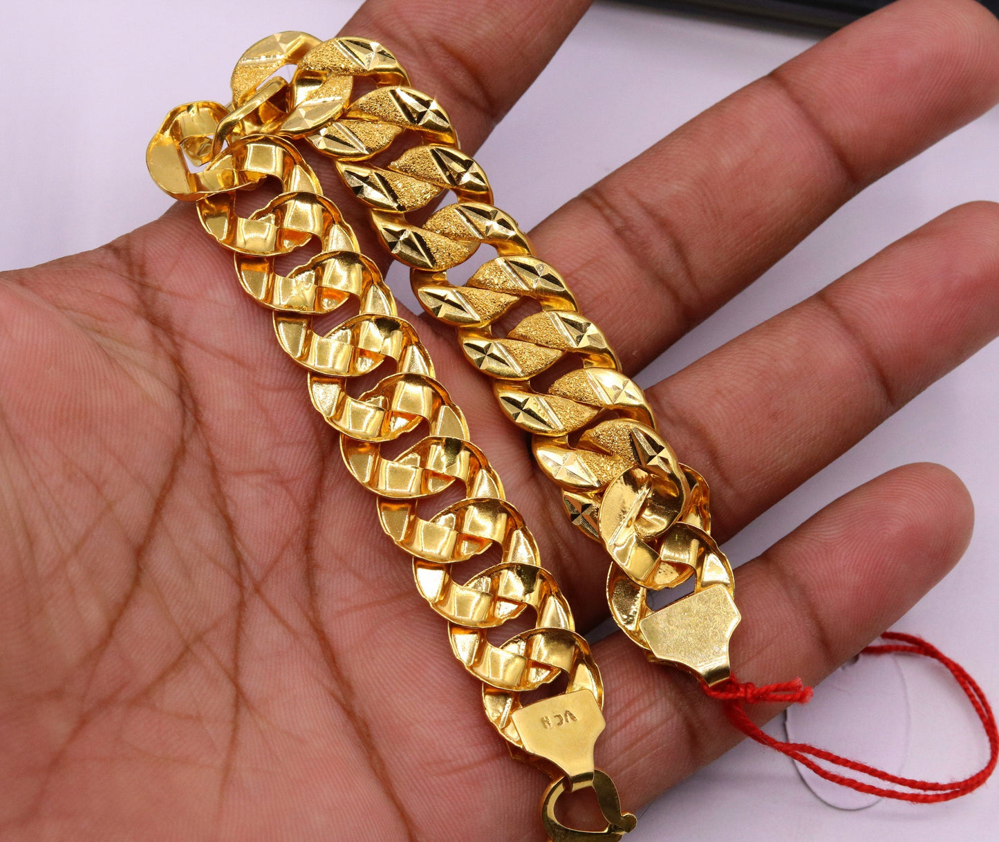 22kt yellow gold handmade gorgeous link chain diamond cut design bracelet jewelry hallmarked jewelry from india - TRIBAL ORNAMENTS