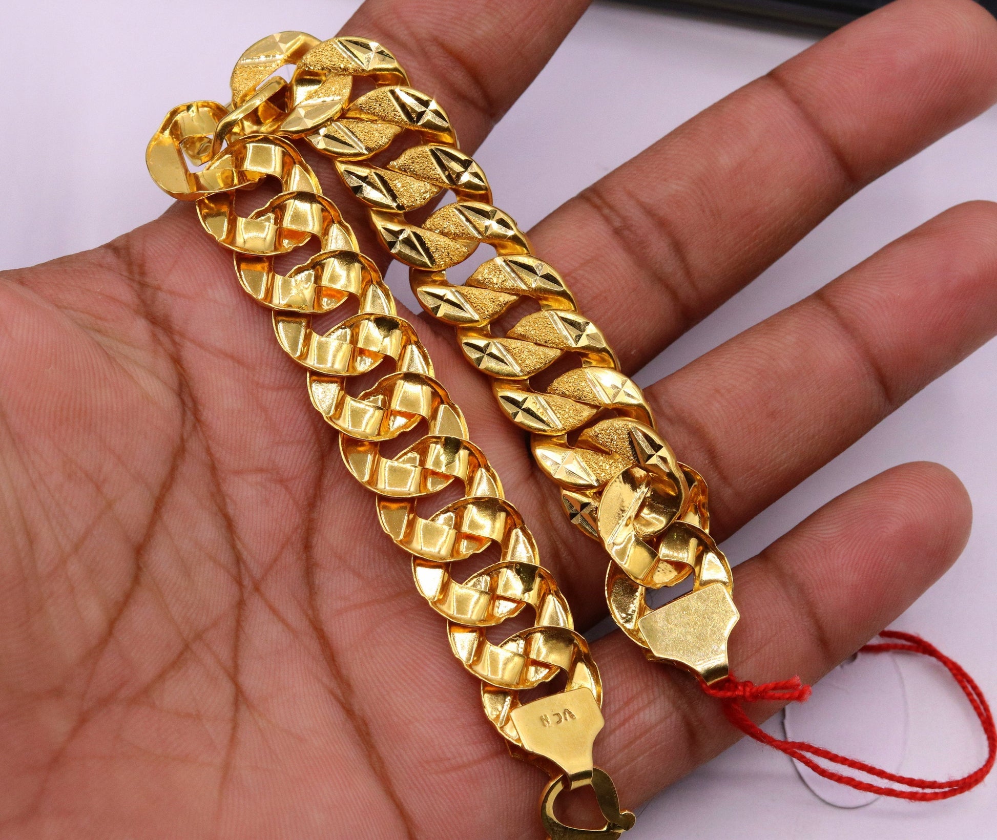 22kt yellow gold handmade gorgeous link chain diamond cut design bracelet jewelry hallmarked jewelry from india - TRIBAL ORNAMENTS