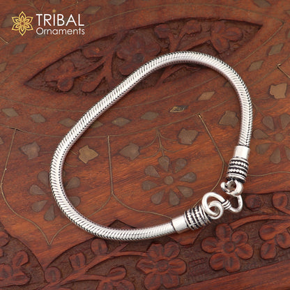 Vintage 4.5mm sterling silver snake chain bracelet with custom design, stylish unisex jewelry by Tribal Ornaments.