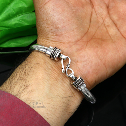 Sterling silver handmade snake chain bracelet with D-shape design, unisex half-round style from Tribal Ornaments.