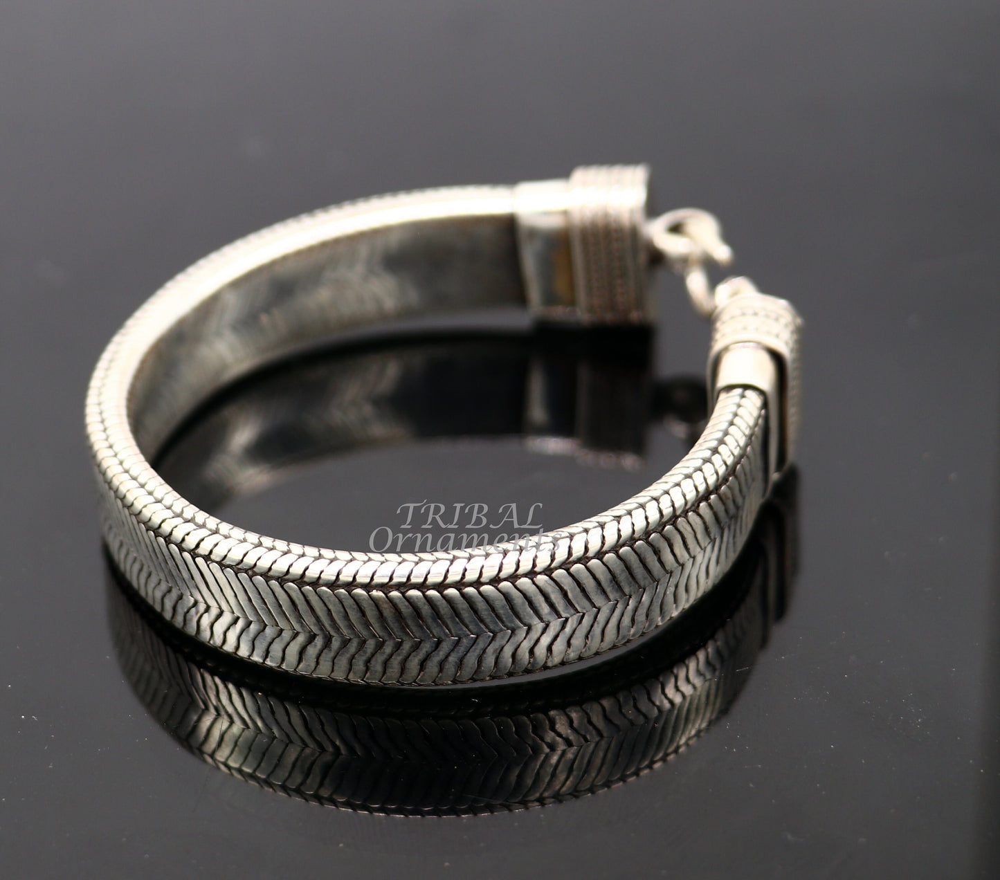 Unisex 925 sterling silver wheat chain bracelet belt with vintage handmade design from Rajasthan, India, by Tribal Ornaments.